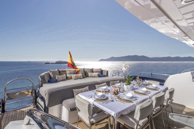 Stern table of Sunseeker Predator 84 Ariyas - Superyacht in Ibiza