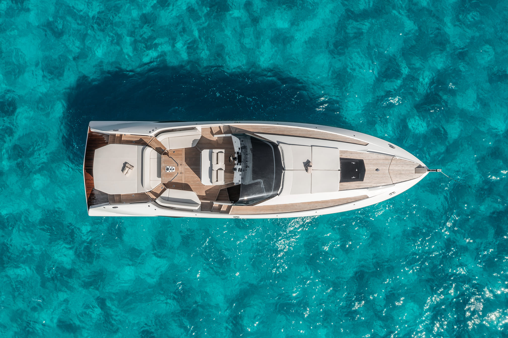 Air view of Frauscher 1414 Demon Finally - Yacht in Ibiza