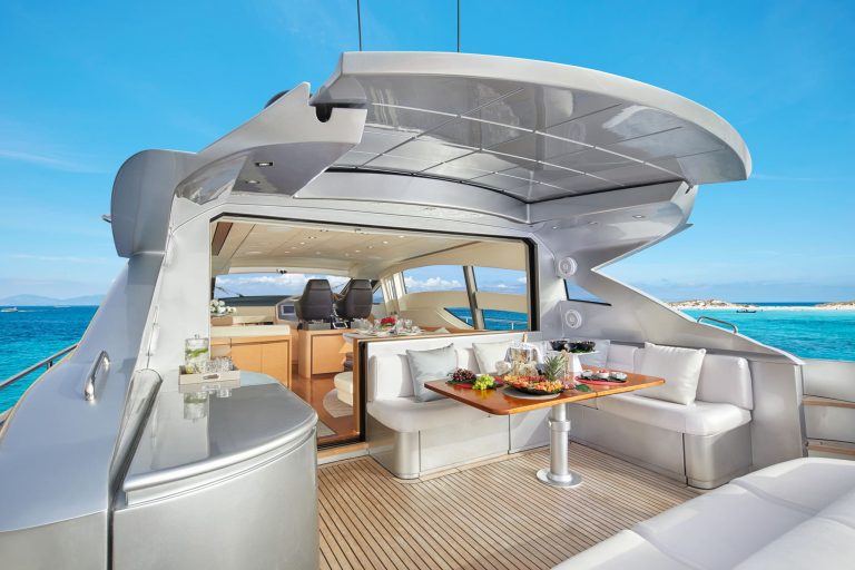 Stern table of Pershing 72 Legendary - Yacht in Ibiza