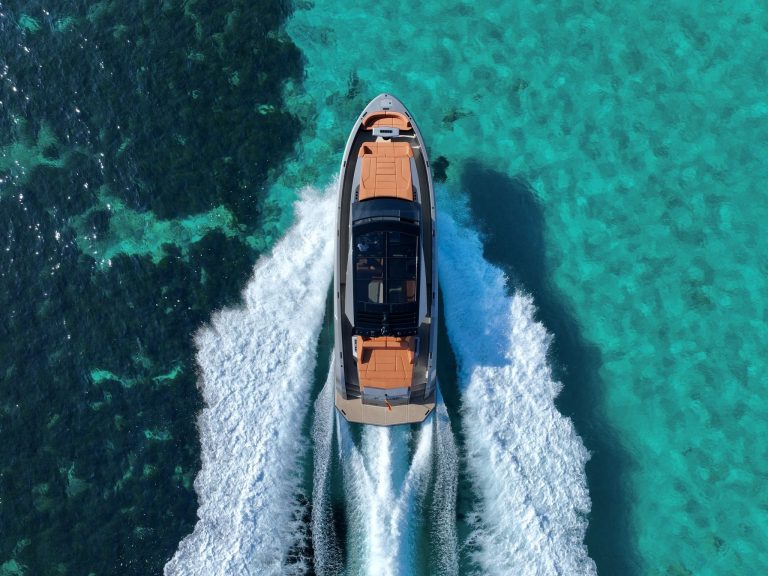 Air view of Vanquish VQ58 Mi Paraíso - Yacht in Ibiza