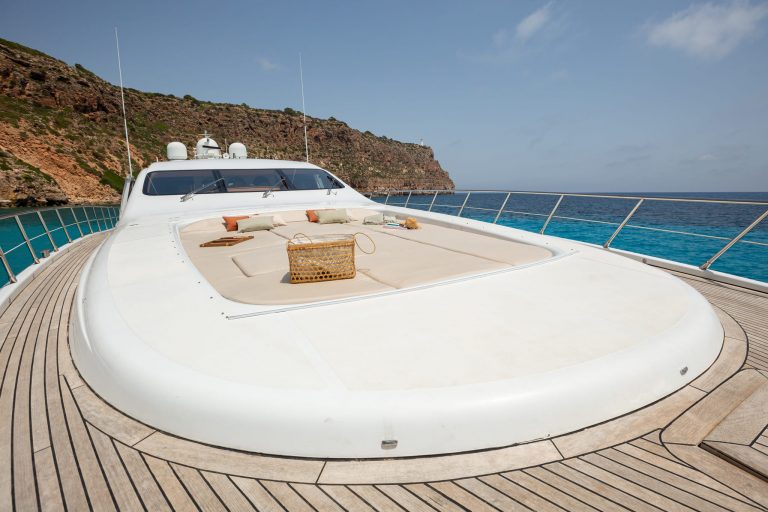 Bow sundeck of Mangusta 108 Nomad - Superyacht in Ibiza