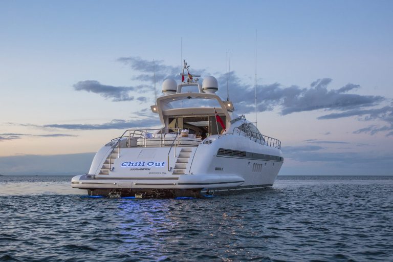 Stern of Mangusta 92 Chill out - Superyacht in Ibiza
