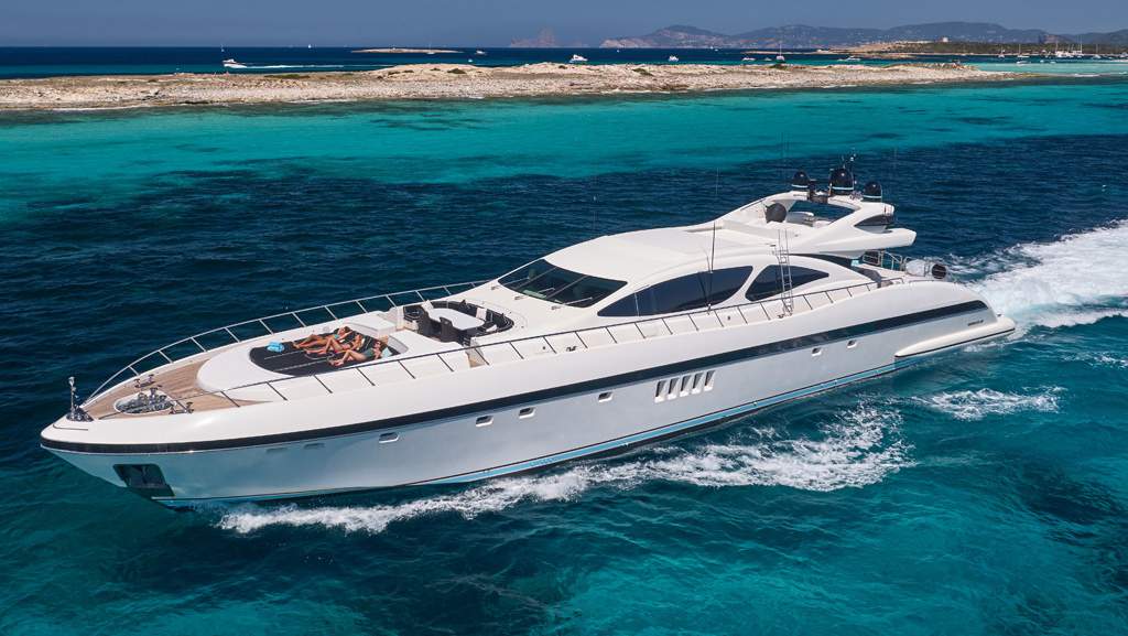 Port view of Mangusta 130 Mrs Grey - Superyacht in Ibiza