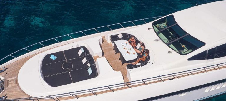 Bow of Mangusta 130 Mrs Grey - Superyacht in Ibiza