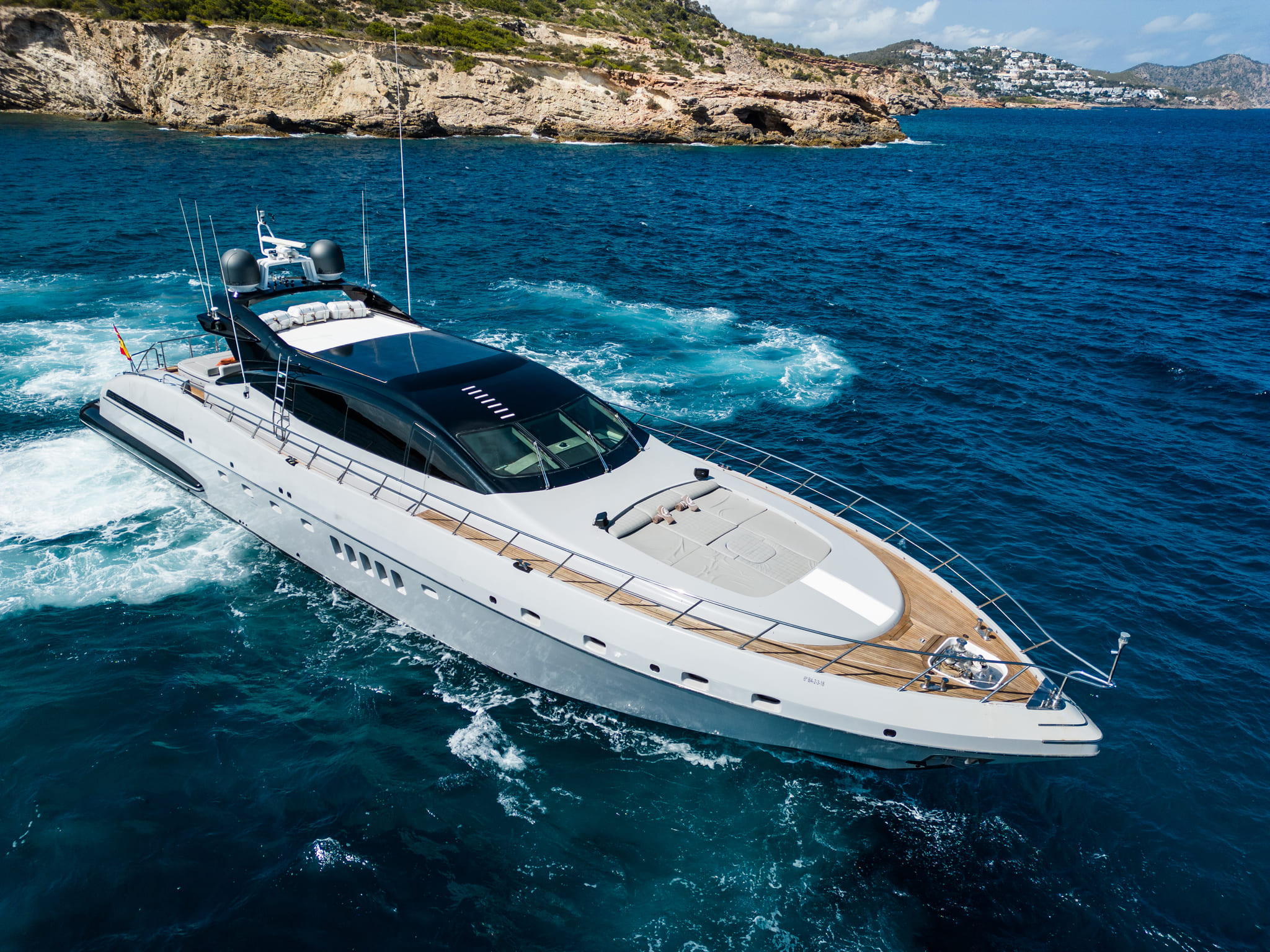 Bow sundeck of Mangusta 92 Drift - Superyacht in Ibiza