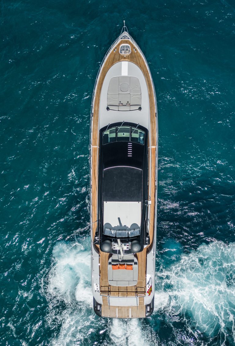 Air view of Mangusta 92 Drift - Superyacht in Ibiza