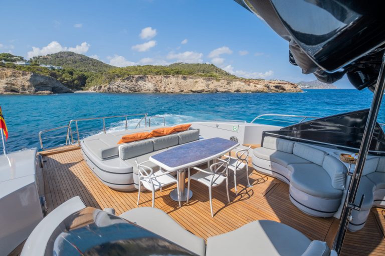 Stern table of Mangusta 92 Drift - Superyacht in Ibiza