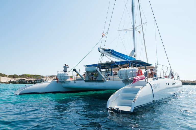 Stern of Suncat 75 Trasmapi - Event boat in Ibiza