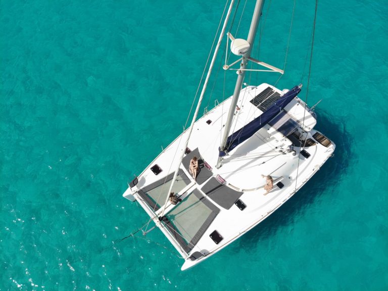 Air view of Lagoon 38 Niu Tribe - Catamaran in Ibiza