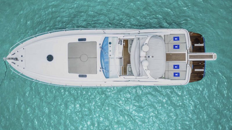 Air view of Pershing 54 Torre del Canónigo - Yacht in Ibiza