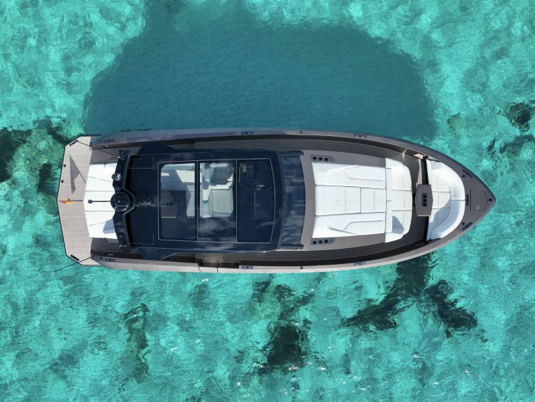 Air view of Vanquish VQ45 Media Naranja - Yacht in Ibiza