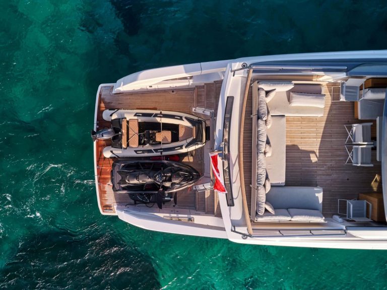 Air view of Sanlorenzo SX76 Fuquet duet - Yacht in Ibiza